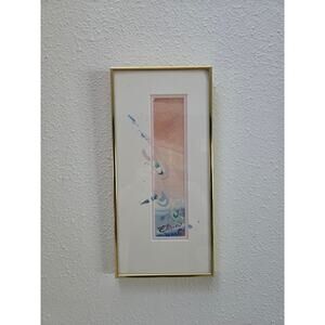 Mary Endico Abstract Watercolor 17x8" Signed Original Gold Frame Vintage Art